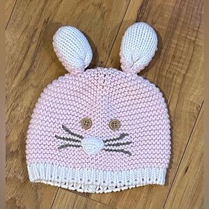 Baby Gap Crochet Bunny Pink Knit Hat with Cream Trim 6-12 months